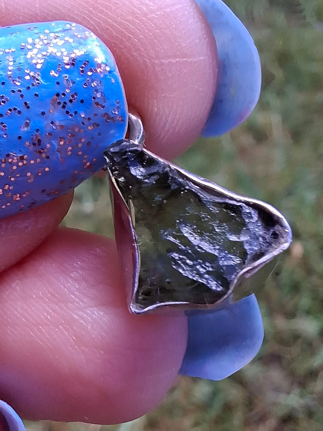 Moldavite Pendant, 925 Silver, Tektite (Ref: P74)