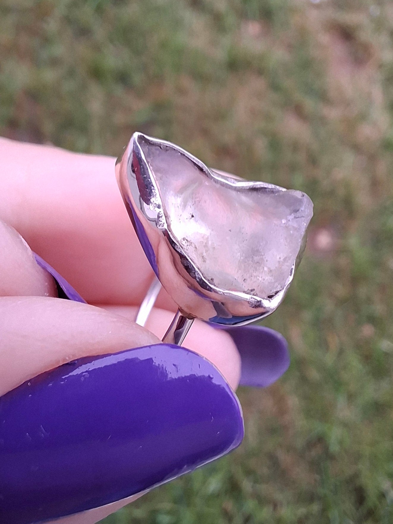 Libyan Desert Glass Ring, size large Q, 925 Silver, Tektite (Ref: LR36)