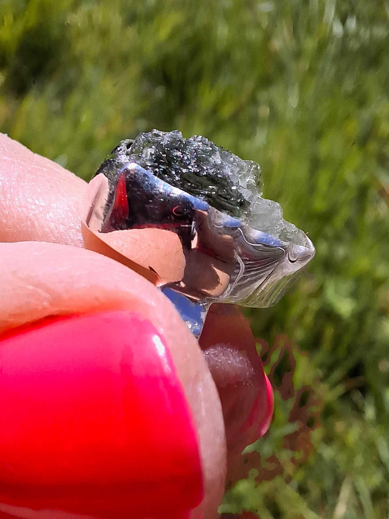 Moldavite Ring, size H, 925 Silver, Tektite (Ref: R294)