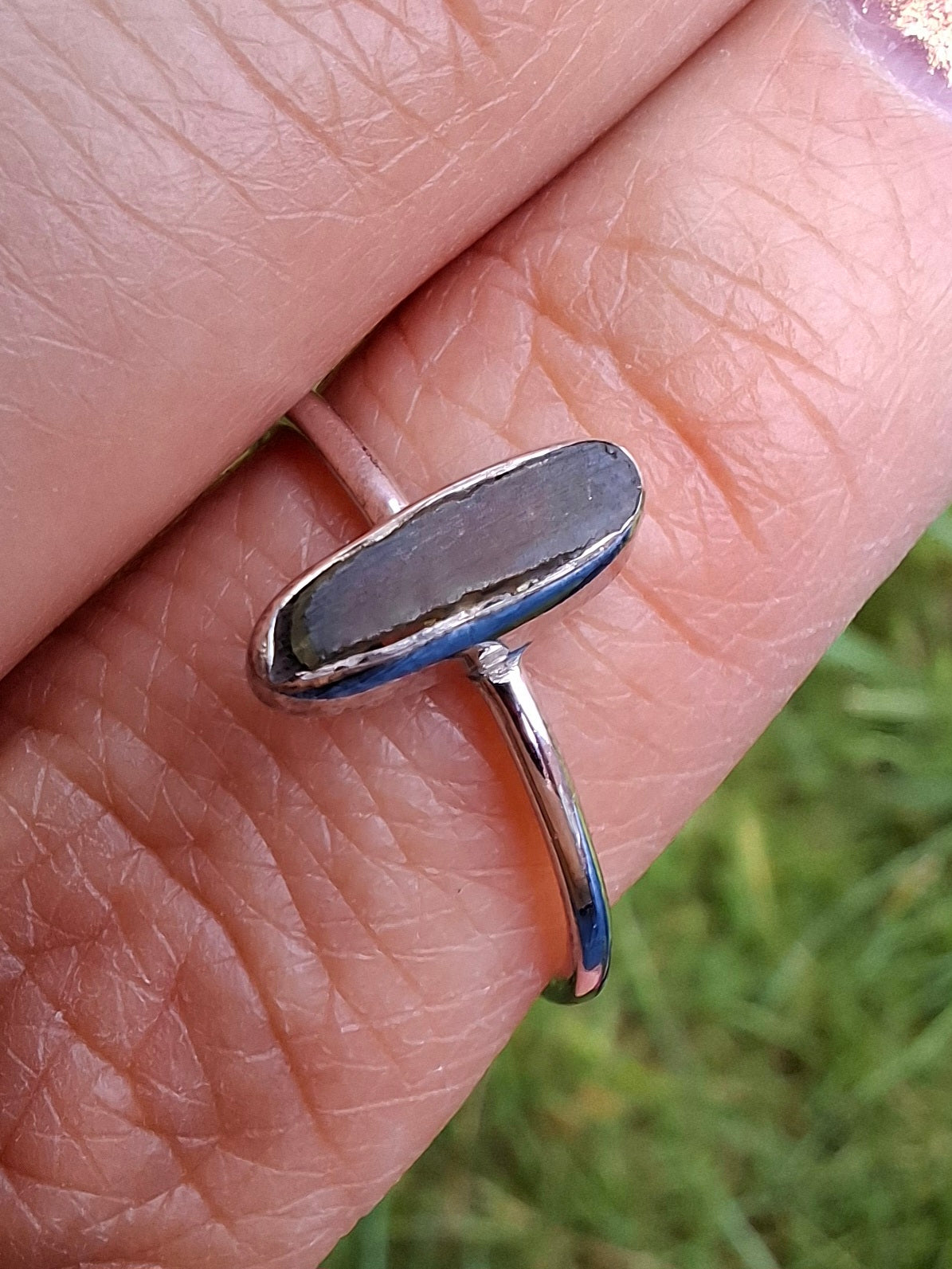 Moldavite Ring, size large Q, 925 Silver, Tektite (Ref: R47)