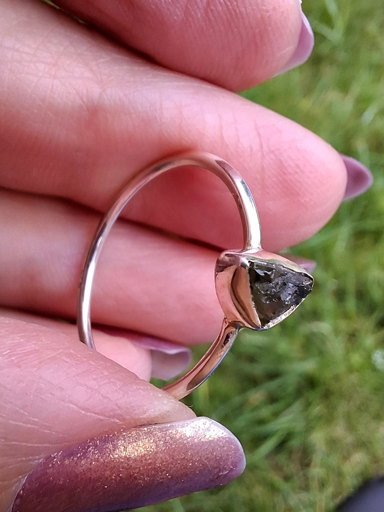 Moldavite Ring, size large R/small S, 925 Silver, Tektite (Ref: R53)