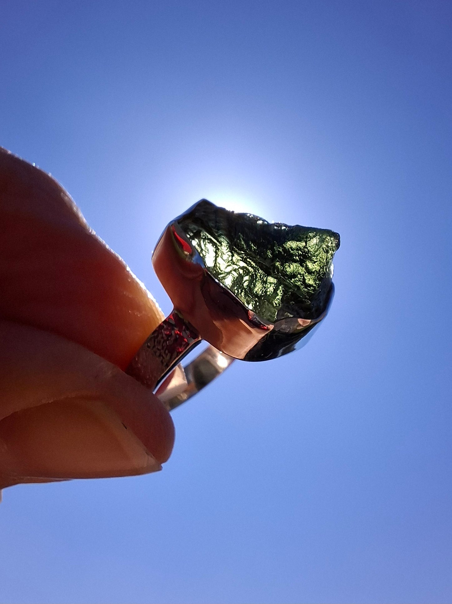 Moldavite Ring, size M, 925 Silver, Tektite (Ref: R306)