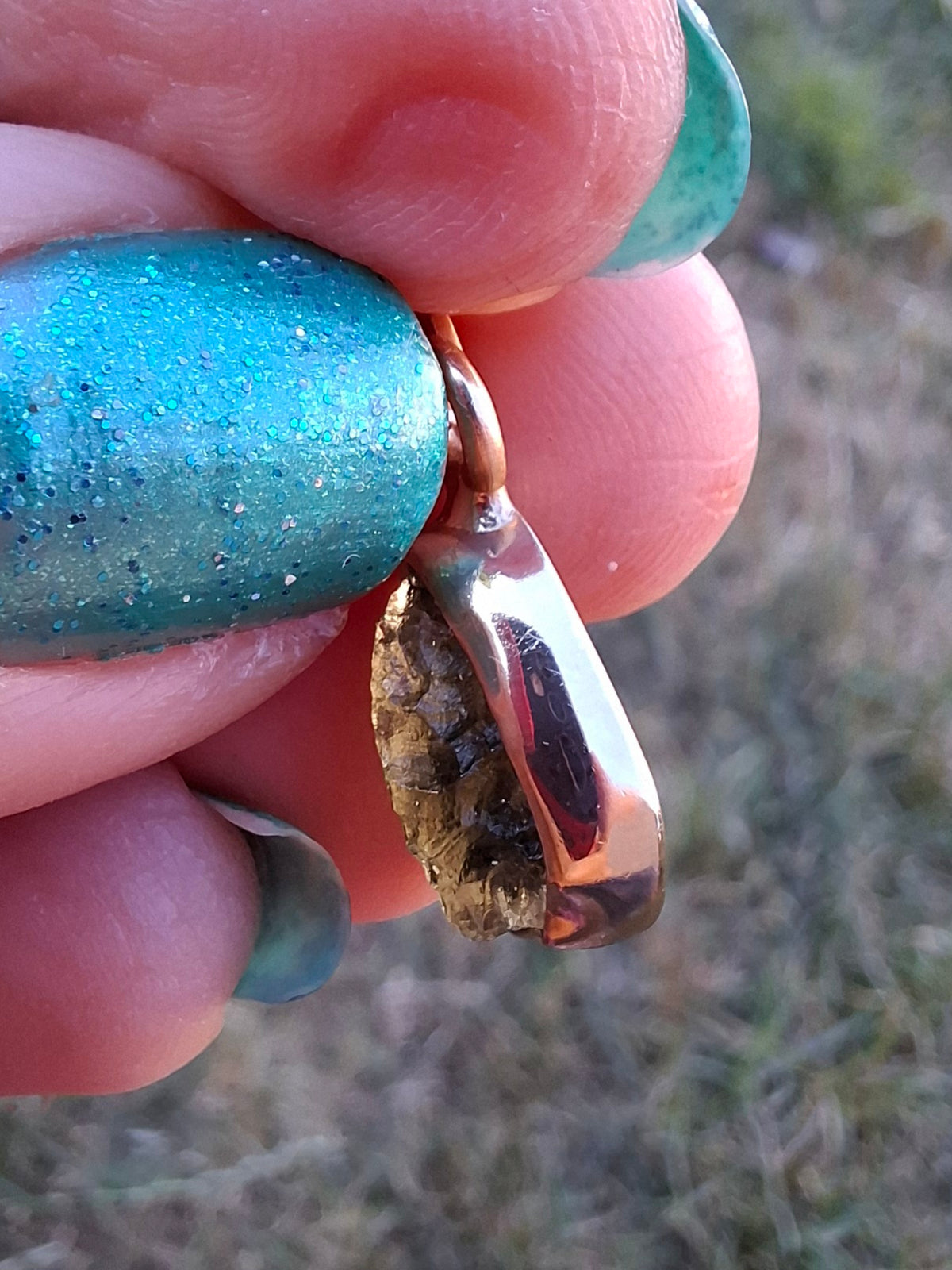 Moldavite Pendant, 14K GOLD Plated, Tektite (Ref: P449)