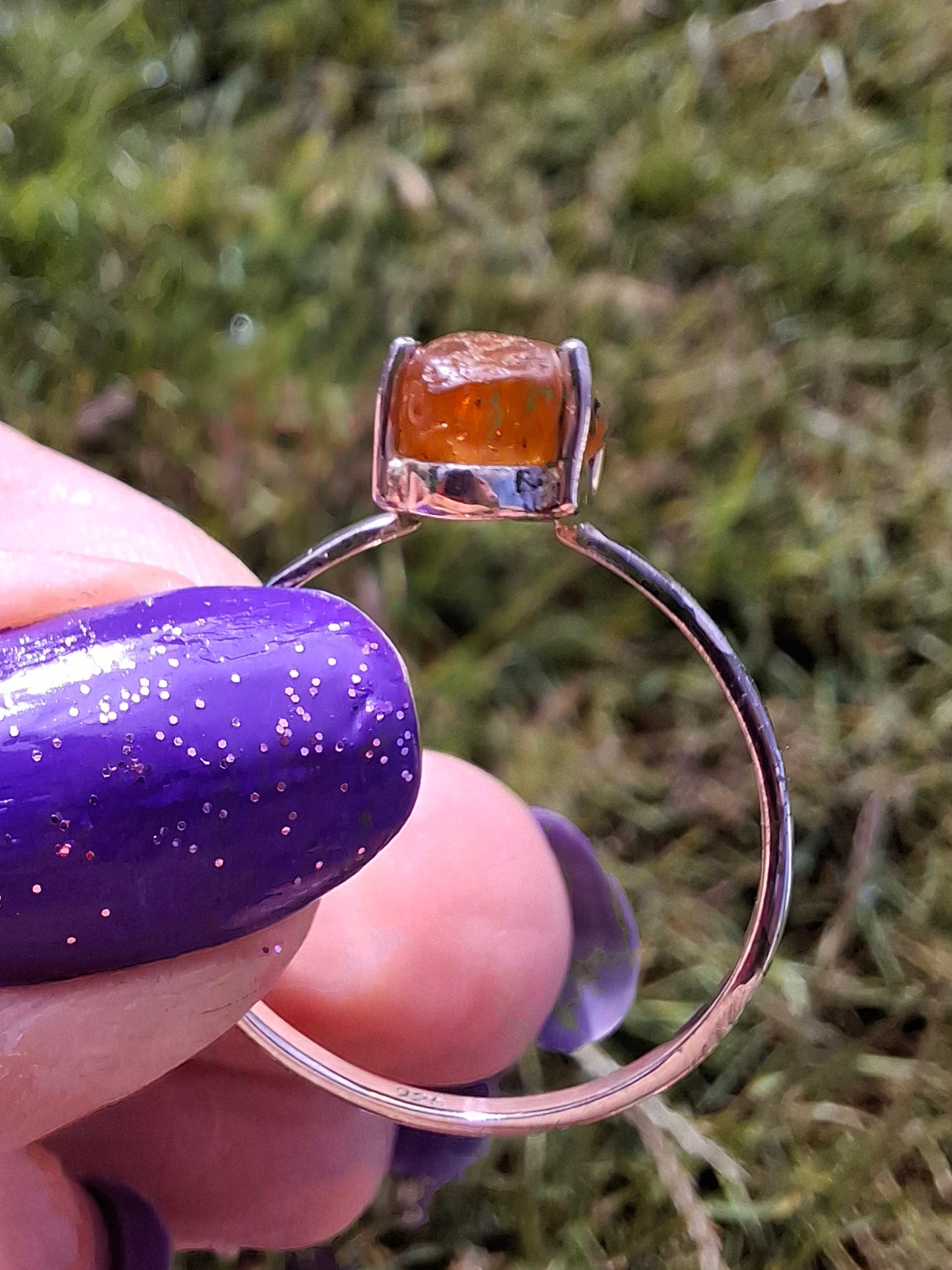 Baltic Amber Ring, size large W, 925 Silver, Fossil (Ref: AR28)