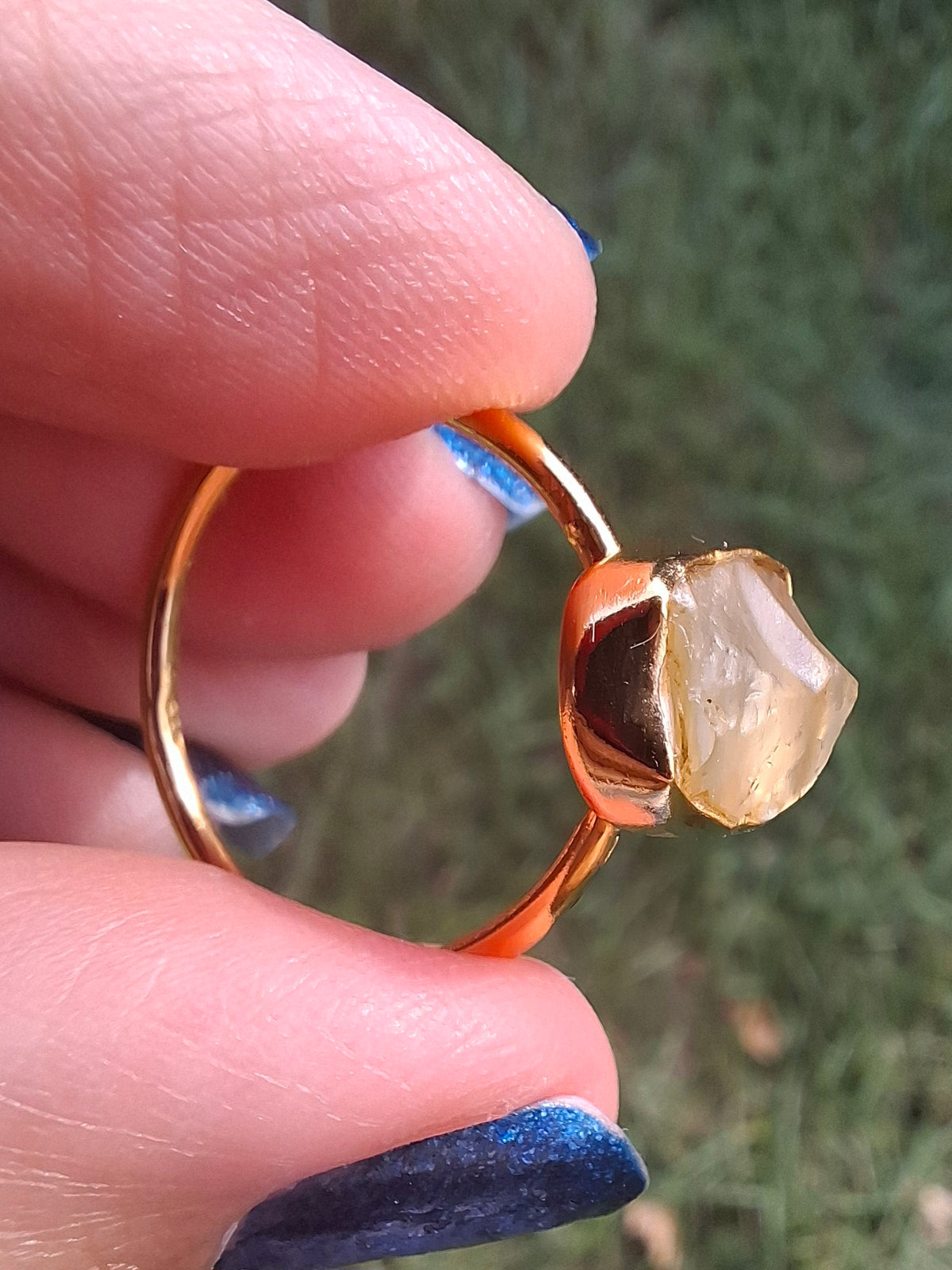 Libyan Desert Glass Ring, 14K GOLD Plated, size large S, Tektite (Ref: LR72)