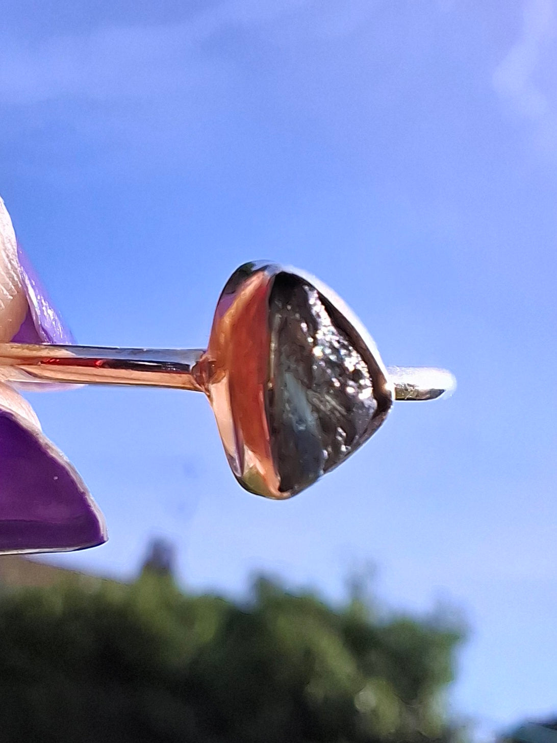 Moldavite Ring, size large R/small S, 925 Silver, Tektite (Ref: R53)
