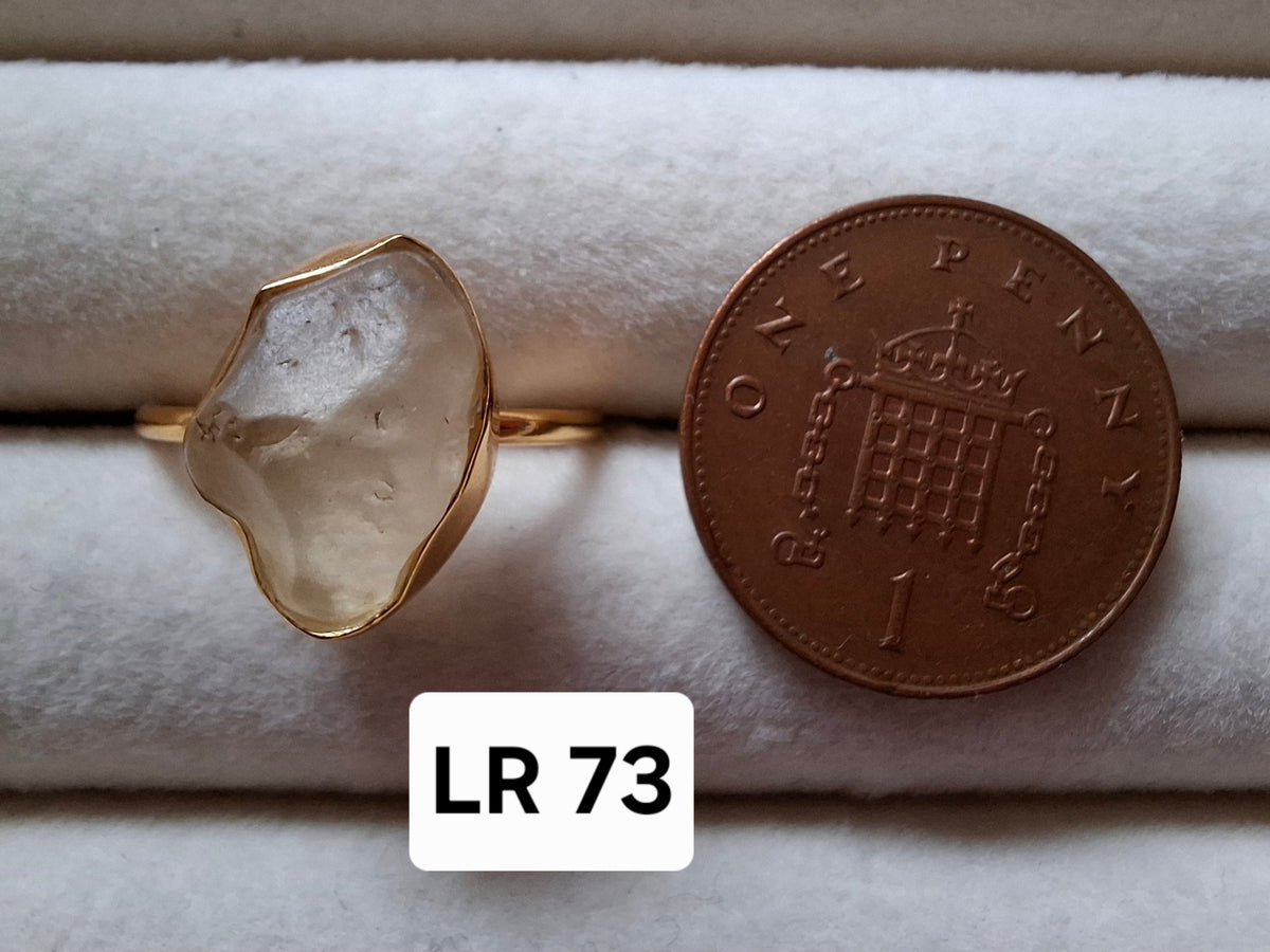 Libyan Desert Glass Ring, 14K GOLD Plated, size large P/small Q, Tektite (Ref: LR73)