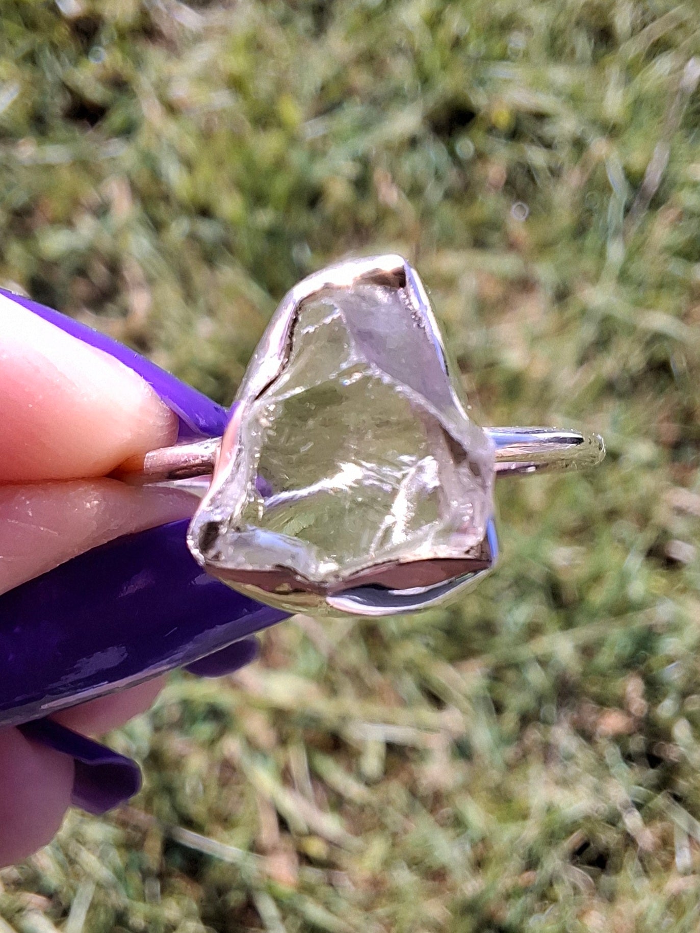 Libyan Desert Glass Ring, size large V, 925 Silver, Tektite (Ref: LR56)