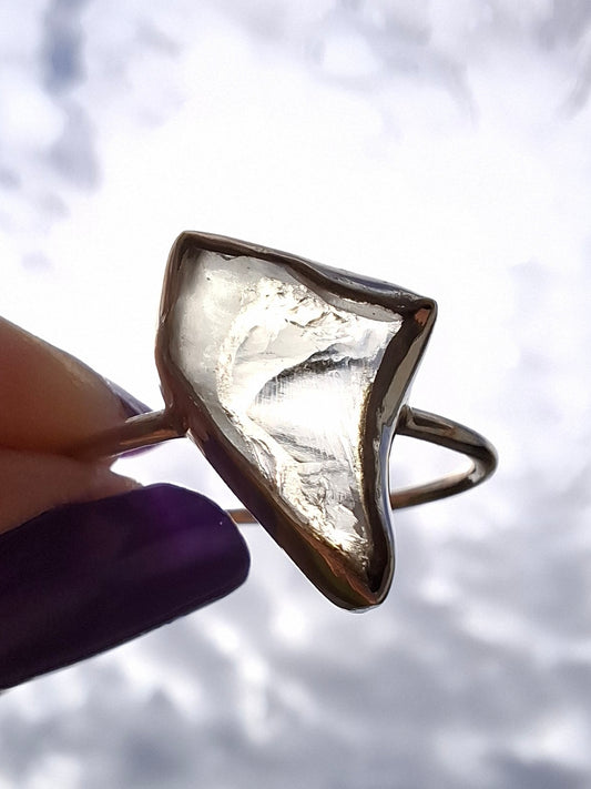 Libyan Desert Glass Ring, size large W, 925 Silver, Tektite (Ref: LR62)