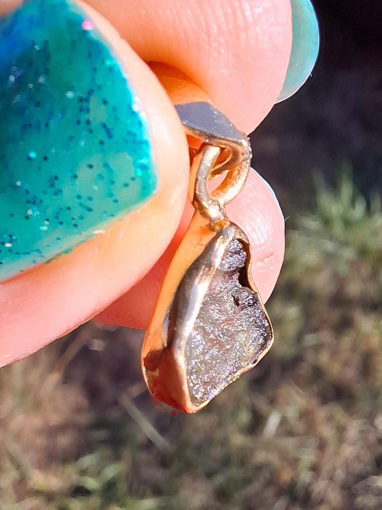 Moldavite Pendant, 14K GOLD Plated, Tektite (Ref: P452)