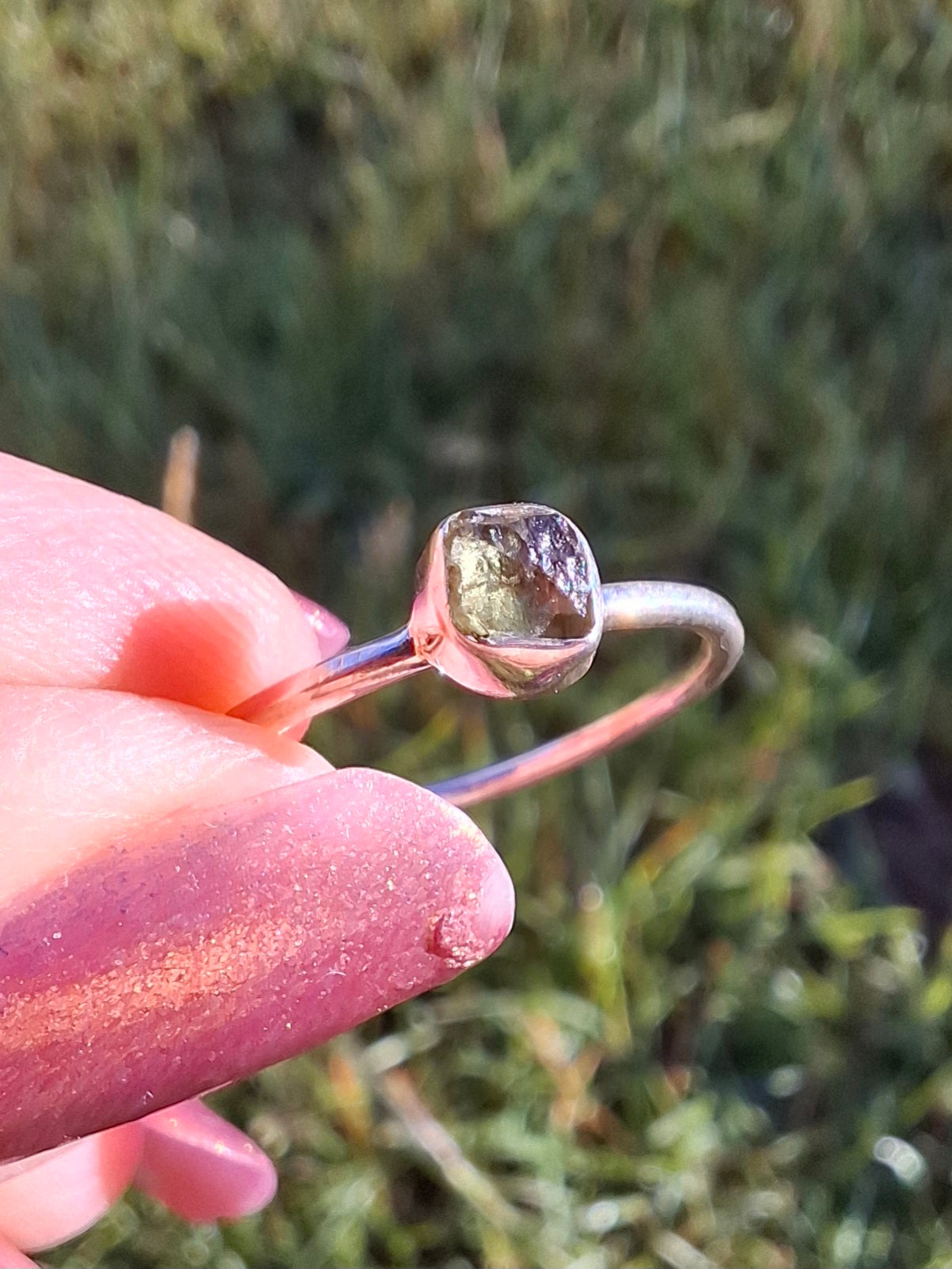 Moldavite Ring, size large L/small M, 925 Silver, Tektite (Ref: R37)