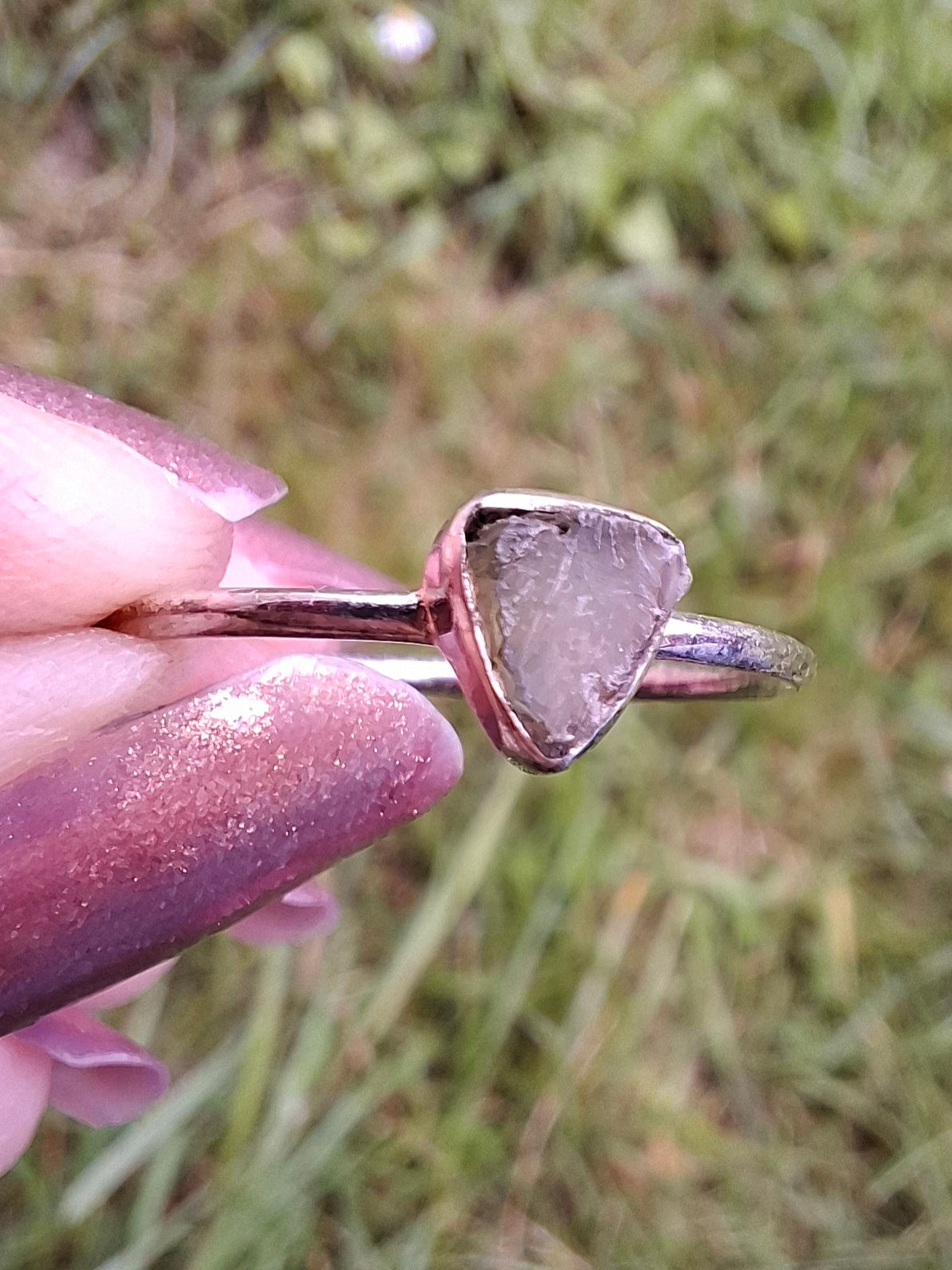 Moldavite Ring, size large R/small S, 925 Silver, Tektite (Ref: R67)