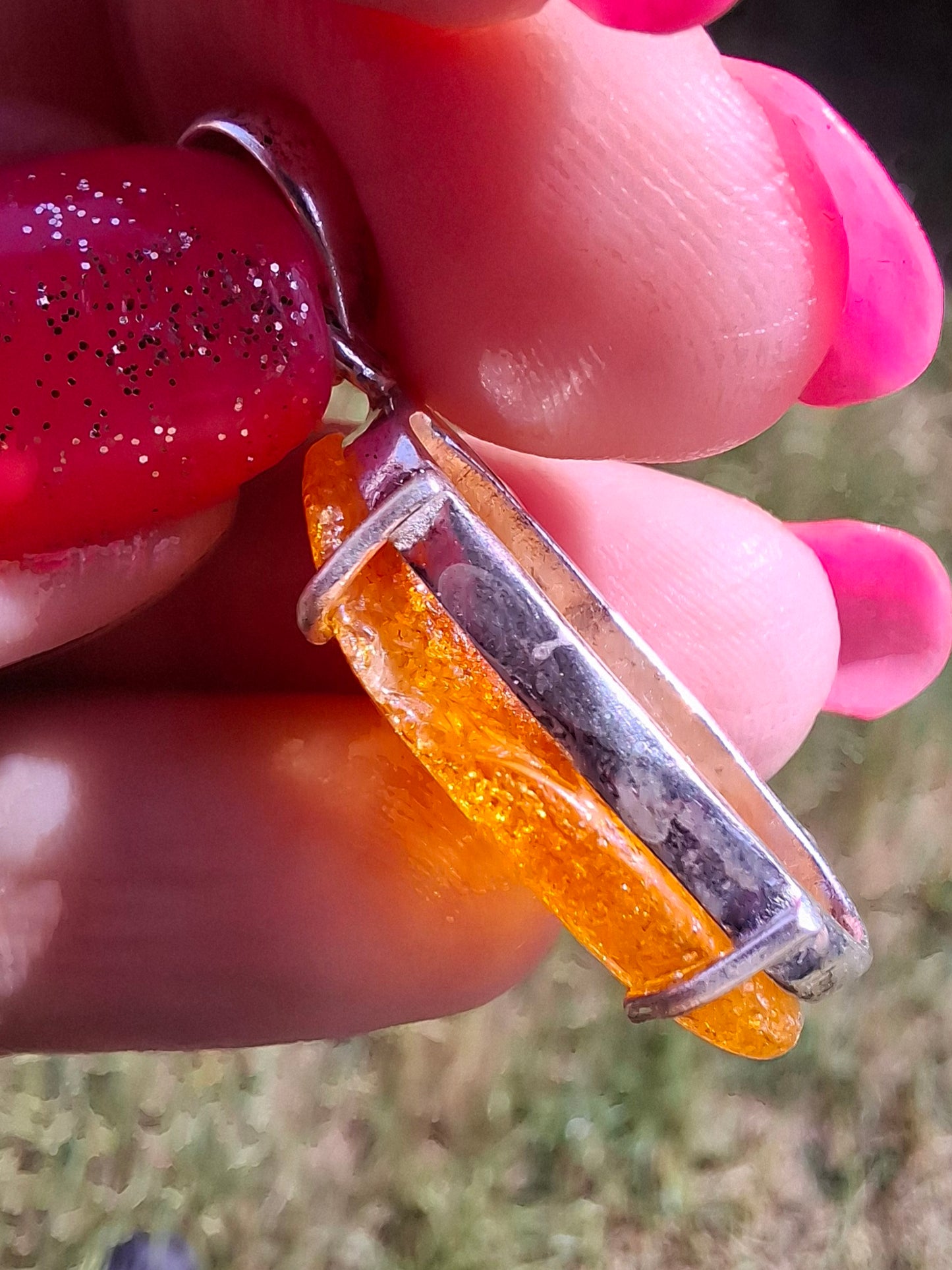 Baltic Amber Pendant, 925 Silver, Fossil (Ref: AP12)