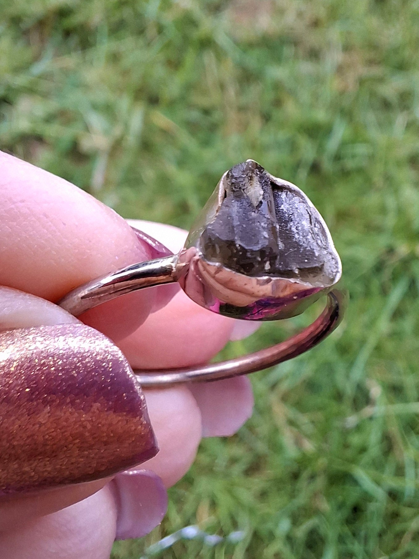 Moldavite Ring, size small X, 925 Silver, Tektite (Ref: R33)