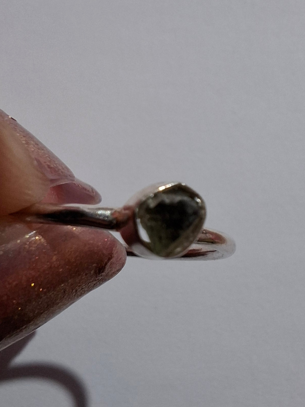 Moldavite Ring, size M, 925 Silver, Tektite (Ref: R31)