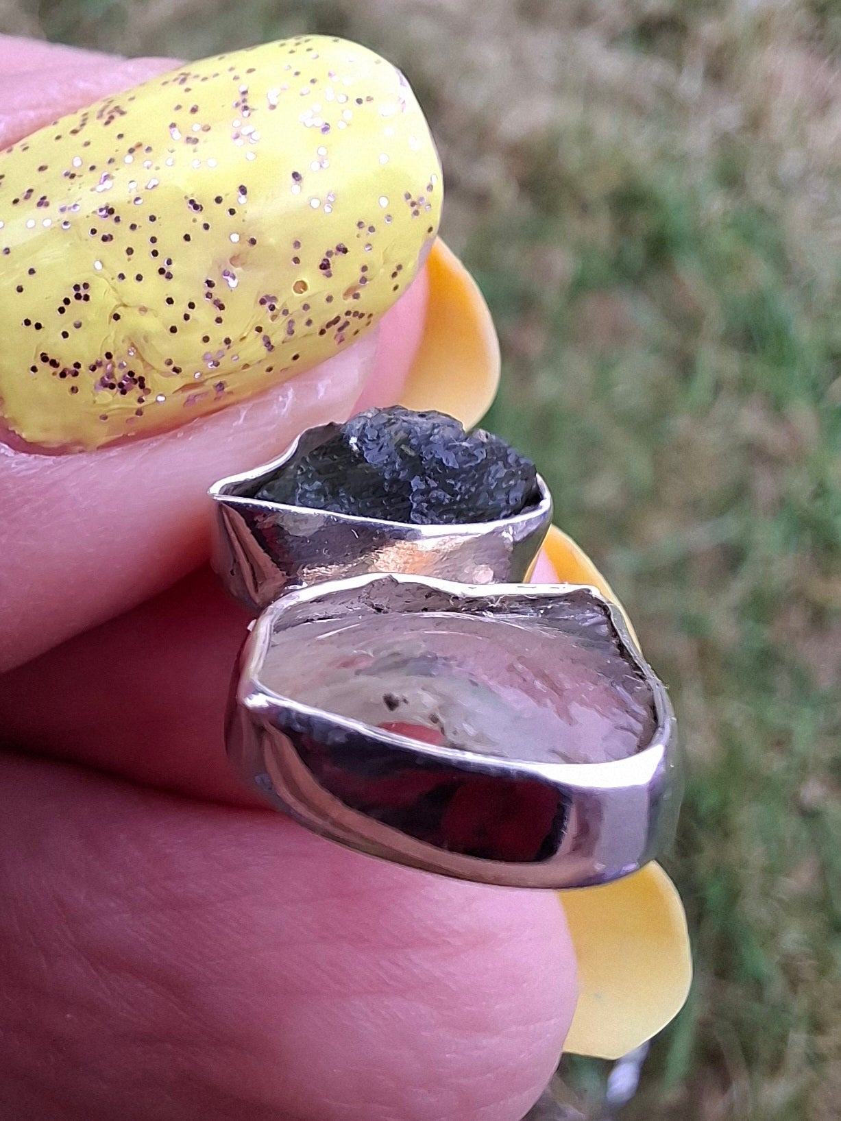 Moldavite & Libyan Desert Glass Pendant, 925 Silver, Tektite (Ref: MLP13)