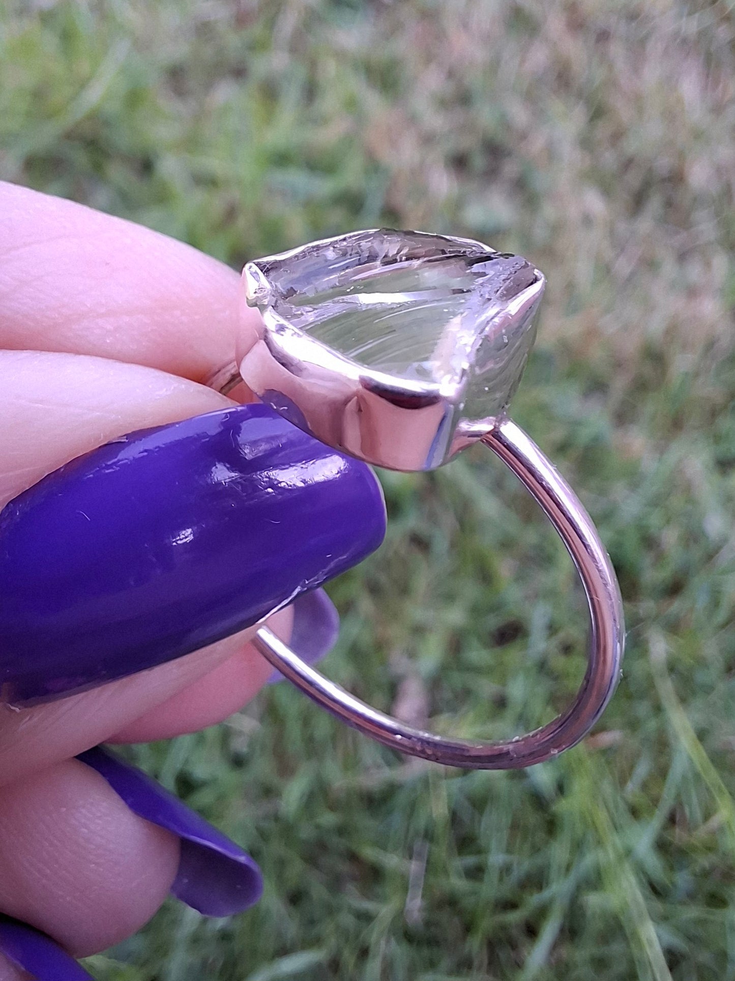 Libyan Desert Glass Ring, size large V, 925 Silver, Tektite (Ref: LR54)