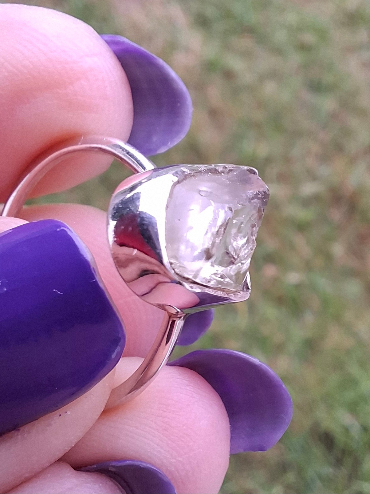 Libyan Desert Glass Ring, size large O, 925 Silver, Tektite (Ref: LR23)