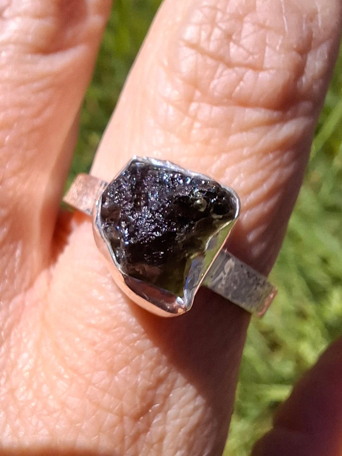 Moldavite Ring, size V, 925 Silver, Tektite (Ref: R326)