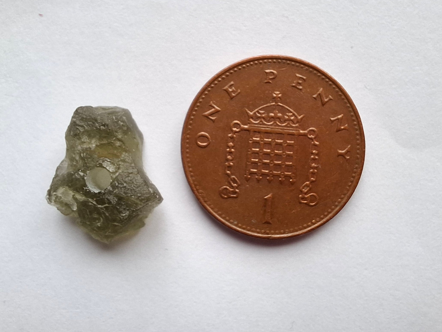 DRILLED Moldavite Piece, 1g, Tektite (Ref: D12)