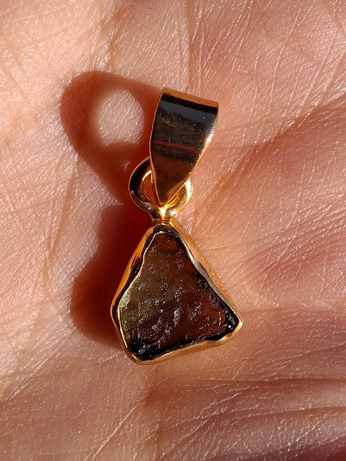 Moldavite Pendant, 14K GOLD Plated, Tektite (Ref: P452)