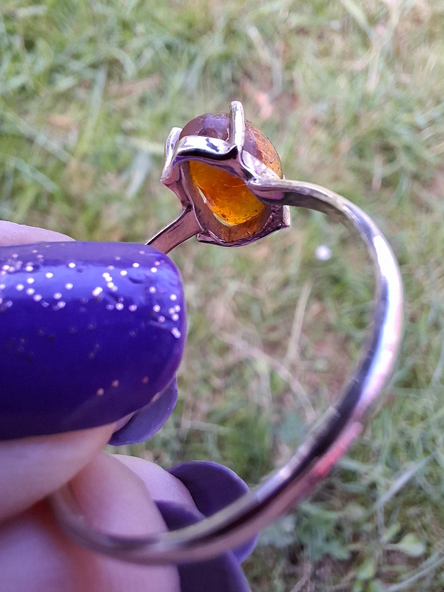Baltic Amber Ring, size large W, 925 Silver, Fossil (Ref: AR29)