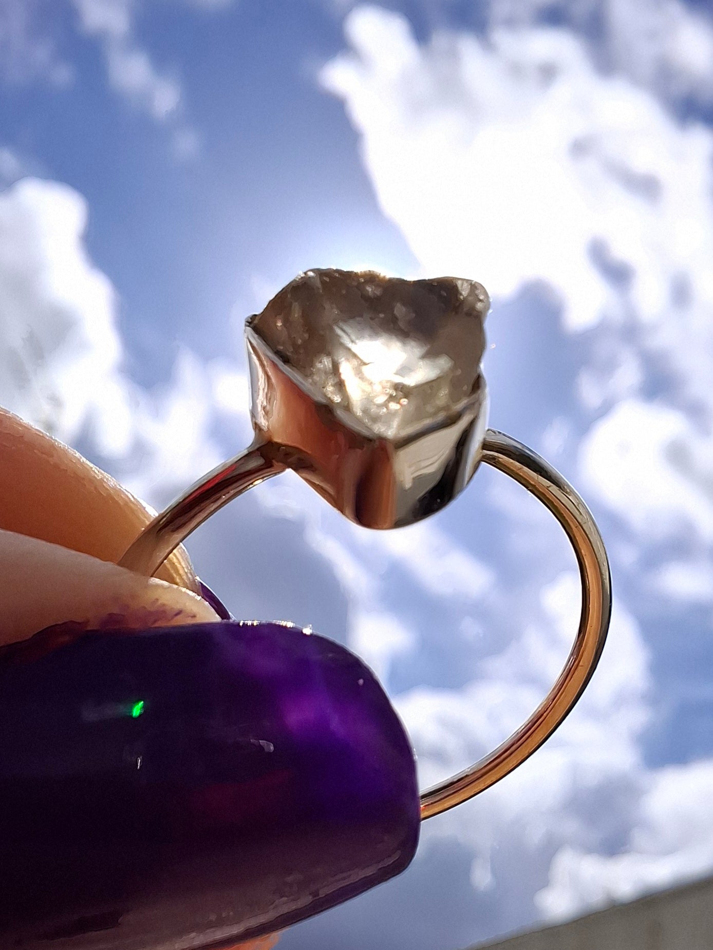 Libyan Desert Glass Ring, size large T, 925 Silver, Tektite (Ref: LR48)