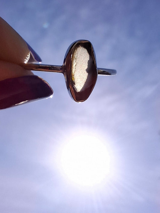 Moldavite Ring, size large R, 925 Silver, Tektite (Ref: R48)