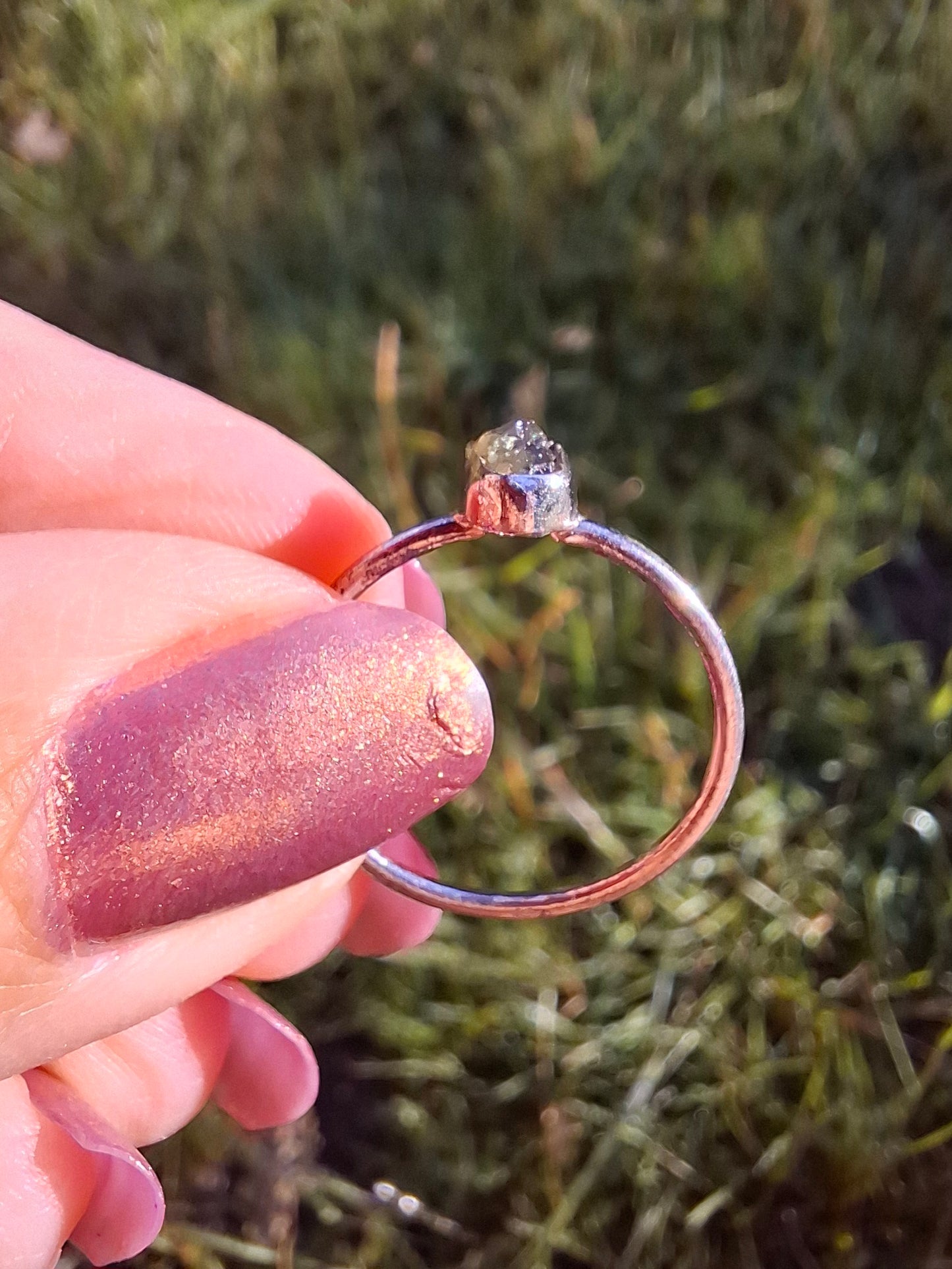 Moldavite Ring, size large O/small P, 925 Silver, Tektite (Ref: R41)