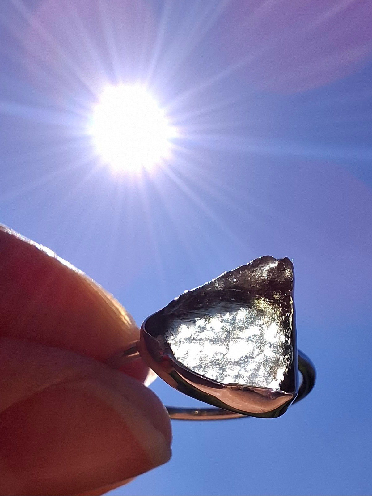 Moldavite Ring, size large J, 925 Silver, Tektite (Ref: R20)