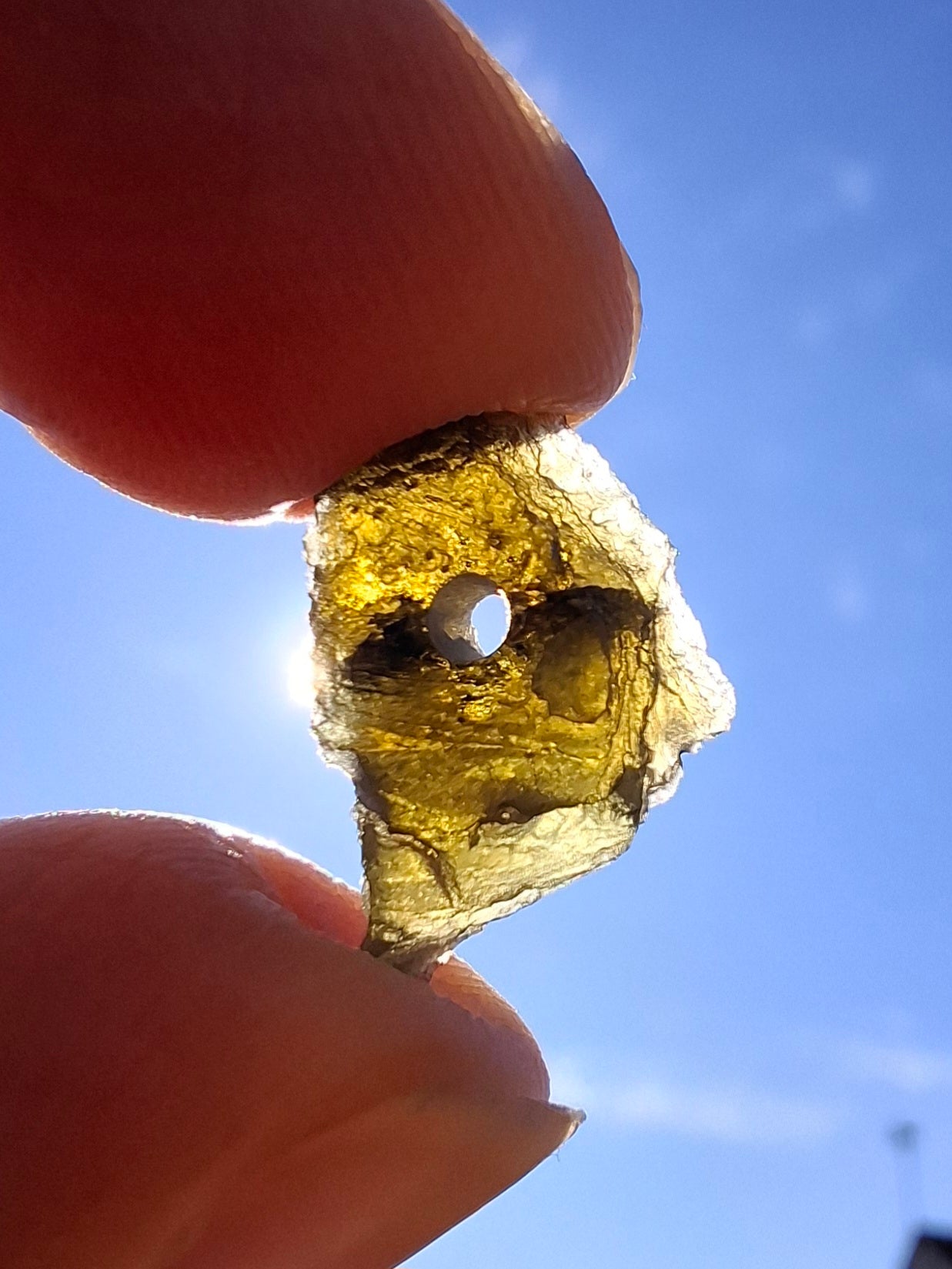 DRILLED Moldavite Piece, 0.92g, Tektite (Ref: D8)