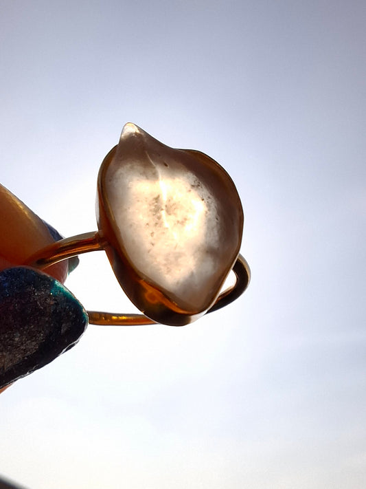 Libyan Desert Glass Ring, 14K GOLD Plated, size small O, Tektite (Ref: LR74)