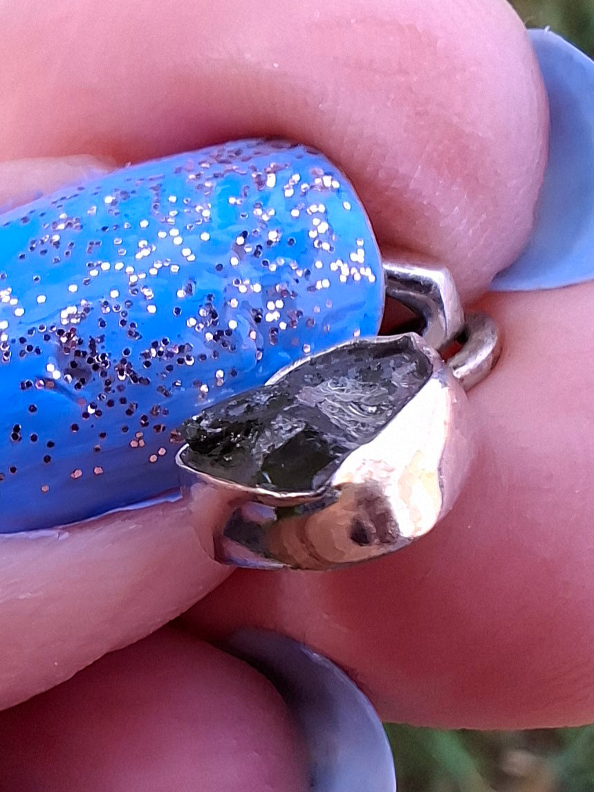 Moldavite Pendant, 925 Silver, Tektite (Ref: P49)