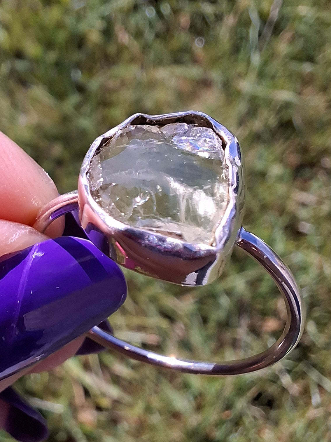 Libyan Desert Glass Ring, size large V, 925 Silver, Tektite (Ref: LR60)