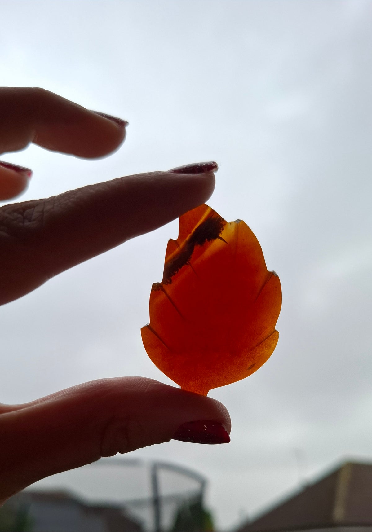 Red Amber Leaf Carving, 7.06g, Fossil (Ref: Leaf7)