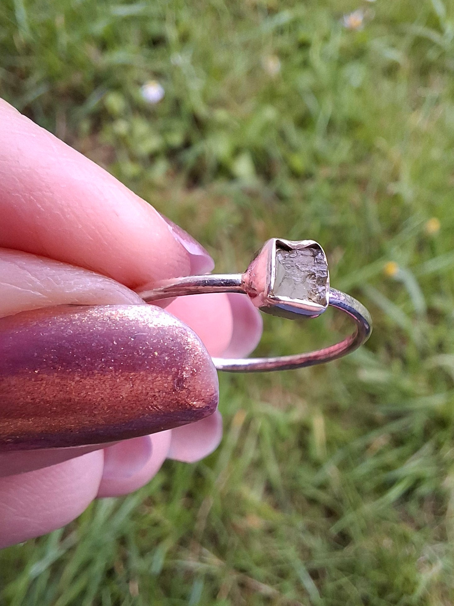Moldavite Ring, size large R/small S, 925 Silver, Tektite (Ref: R65)