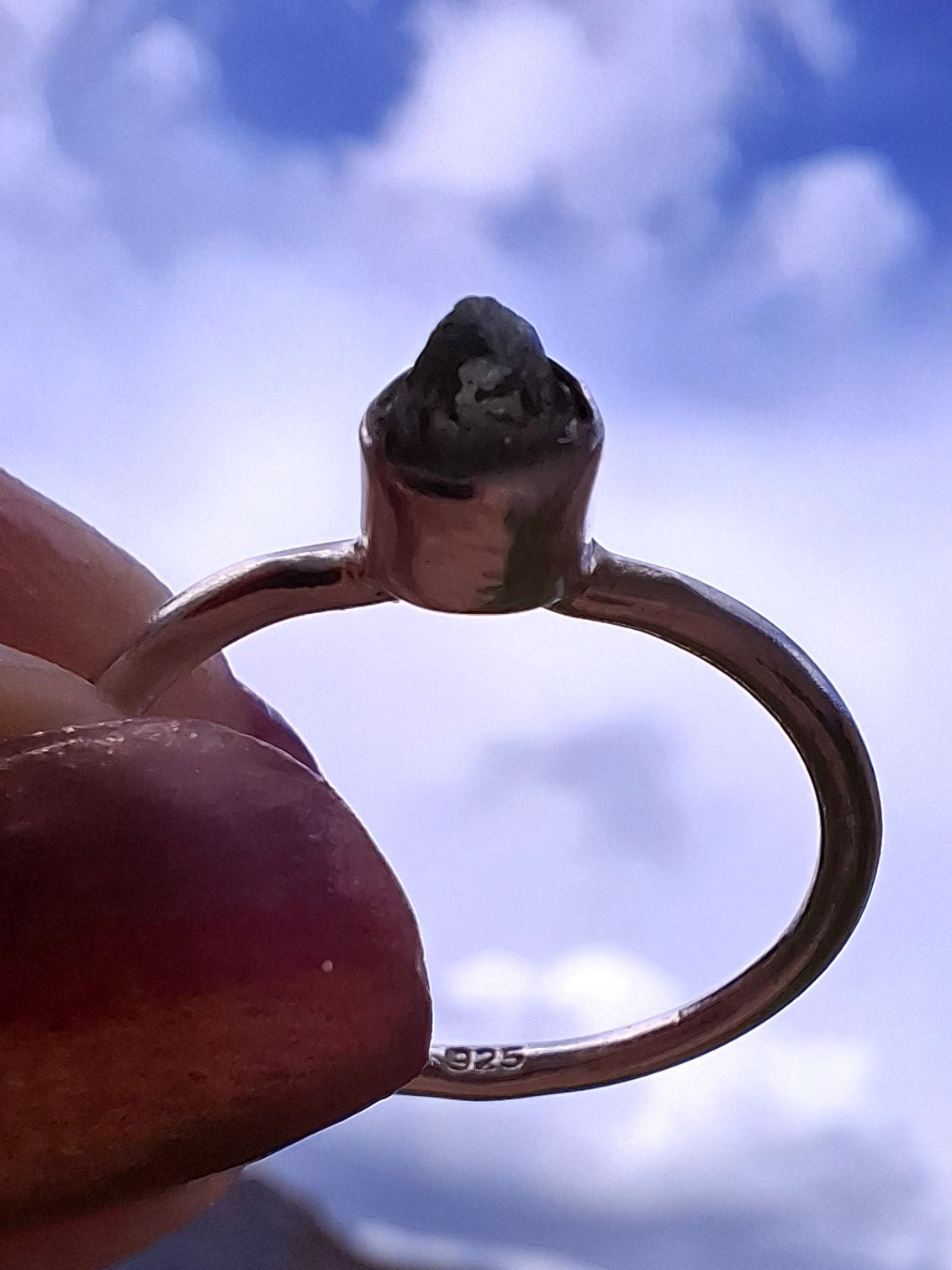 Moldavite Ring, size M, 925 Silver, Tektite (Ref: R31)