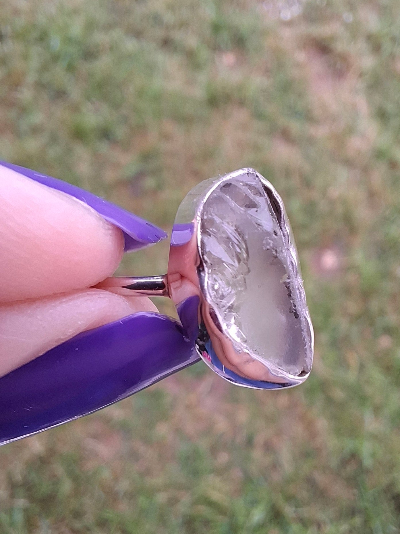 Libyan Desert Glass Ring, size large P, 925 Silver, Tektite (Ref: LR34)