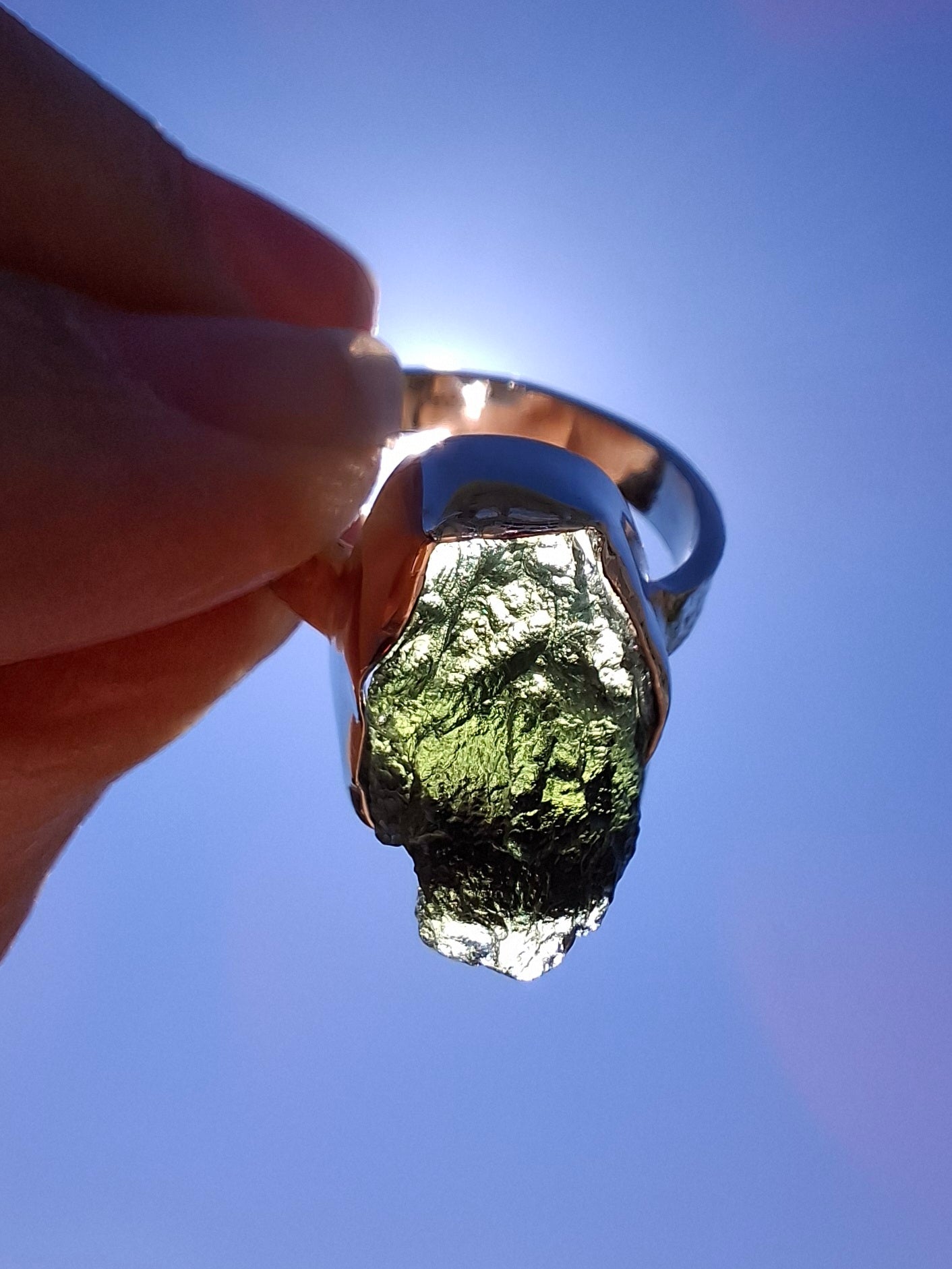 Moldavite Ring, size M, 925 Silver, Tektite (Ref: R306)