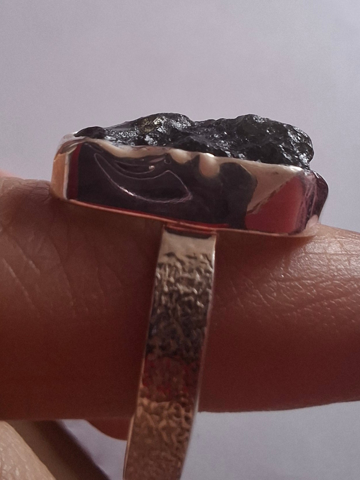 Moldavite Ring, size O, 925 Silver, Tektite (Ref: R311)