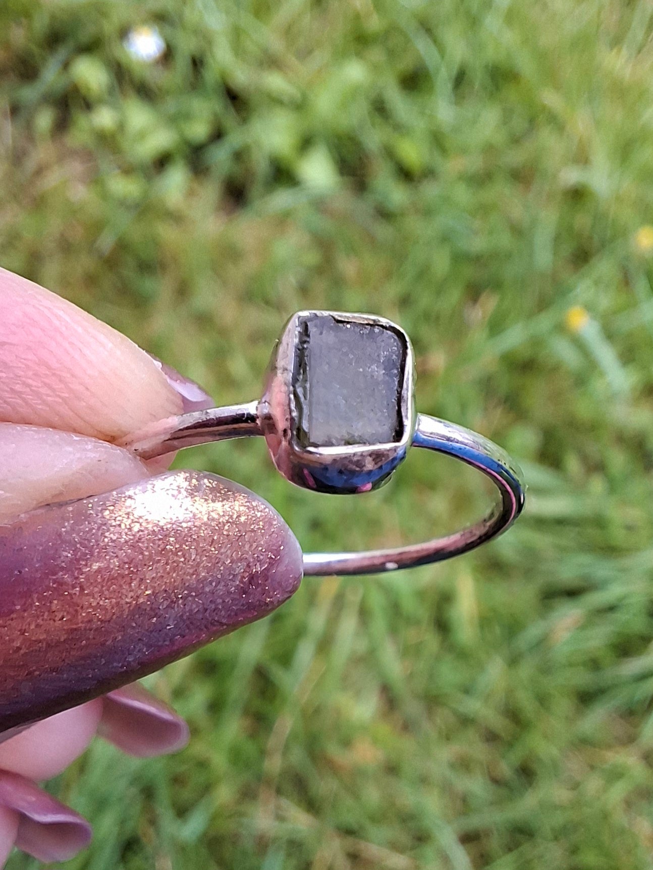 Moldavite Ring, size large P/small Q, 925 Silver, Tektite (Ref: R43)