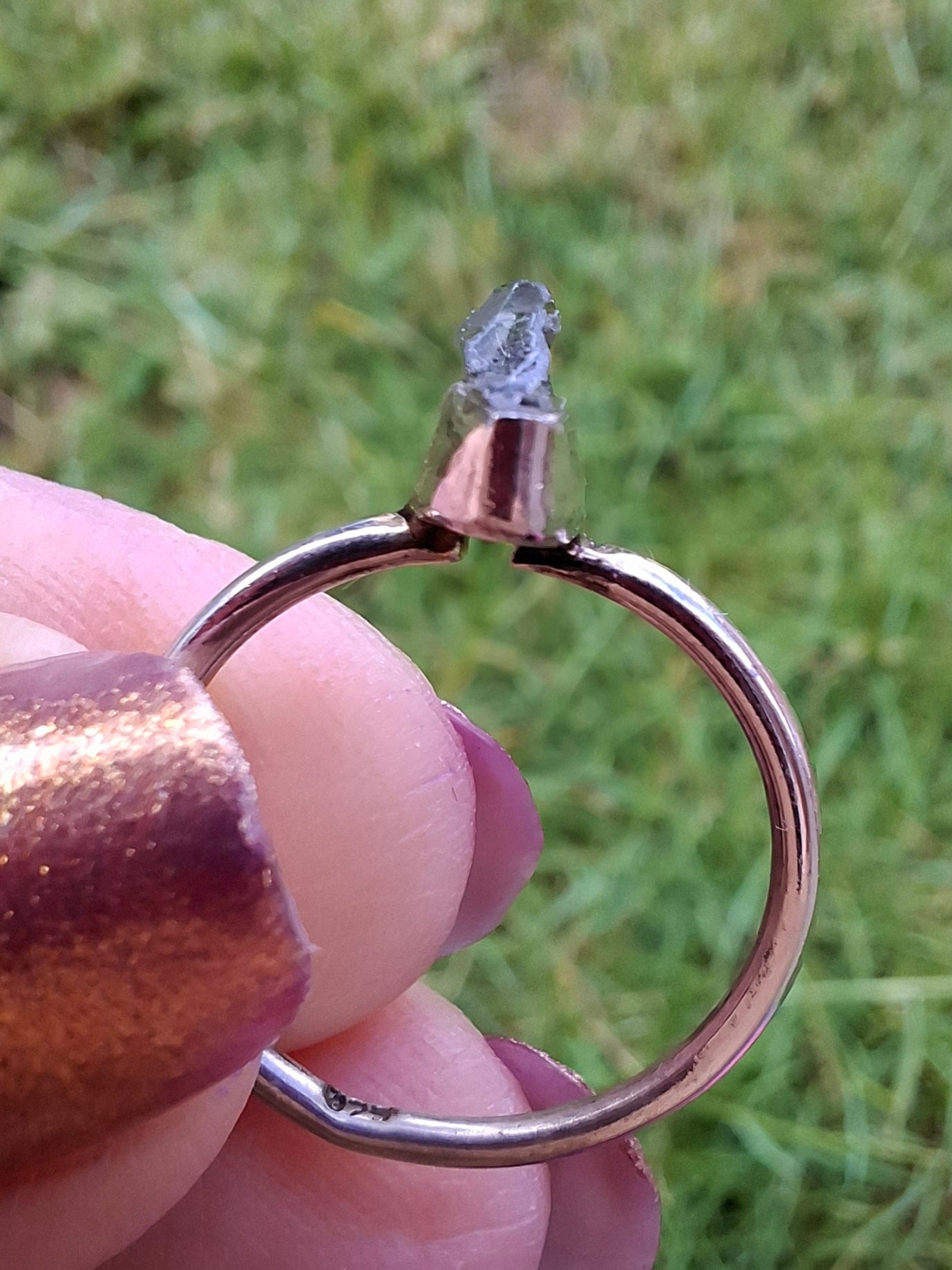 Moldavite Ring, size large M, 925 Silver, Tektite (Ref: R30)