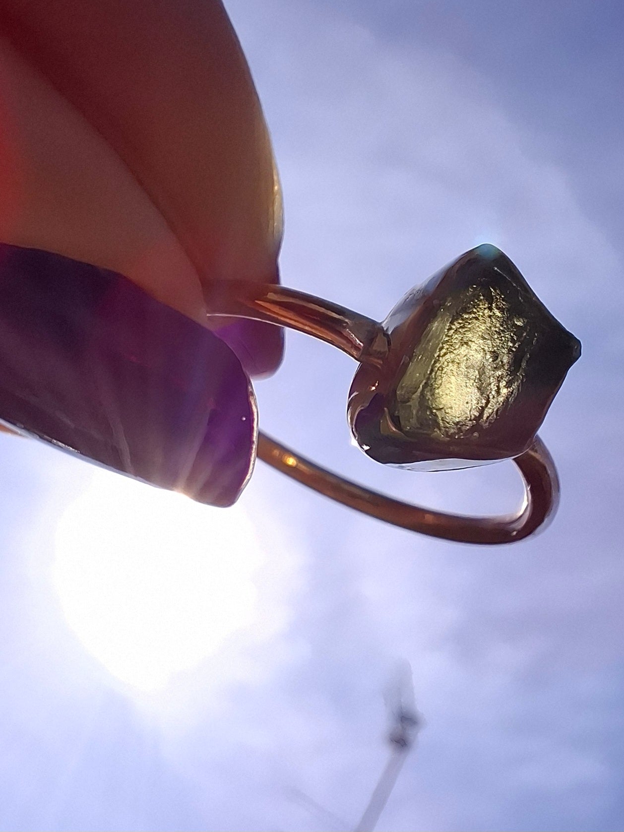 Moldavite Ring, size small W, 925 Silver, Tektite (Ref: R59)