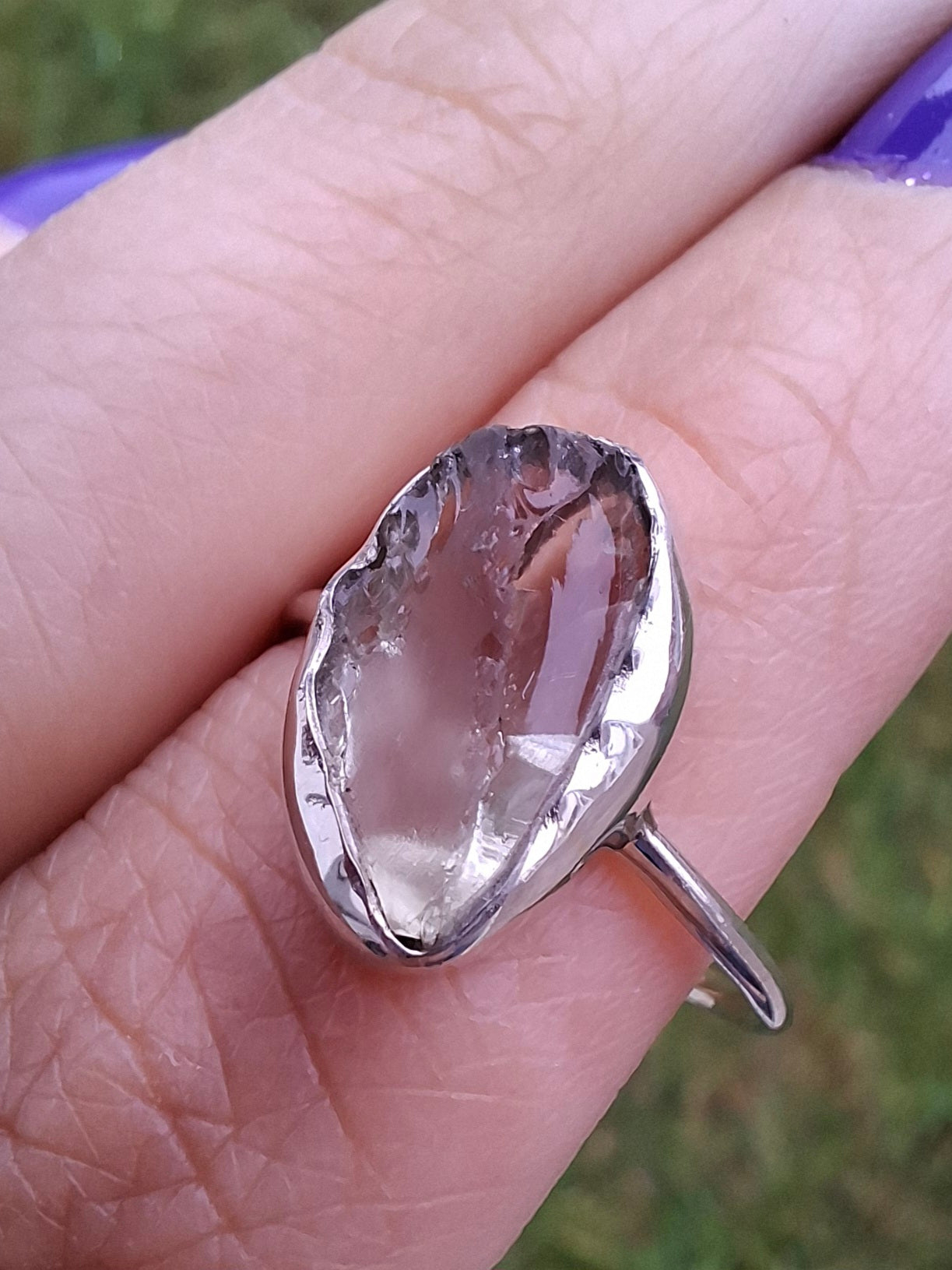 Libyan Desert Glass Ring, size large P, 925 Silver, Tektite (Ref: LR34)