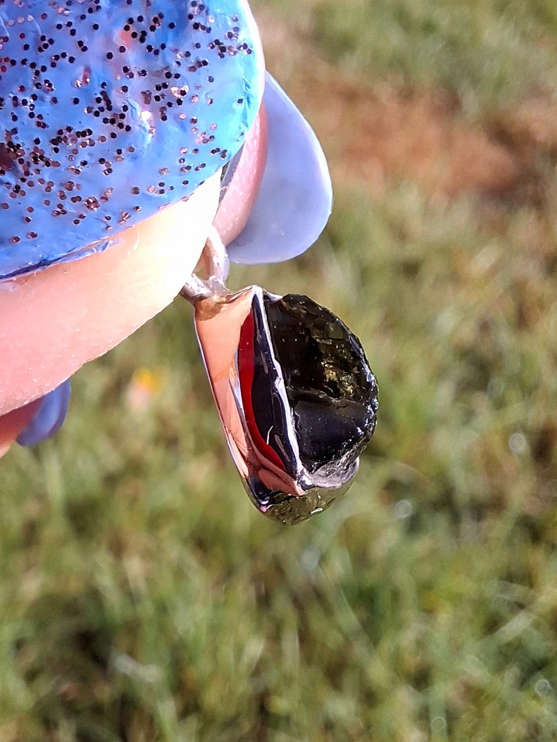 Moldavite Pendant, 925 Silver, Tektite (Ref: P51)