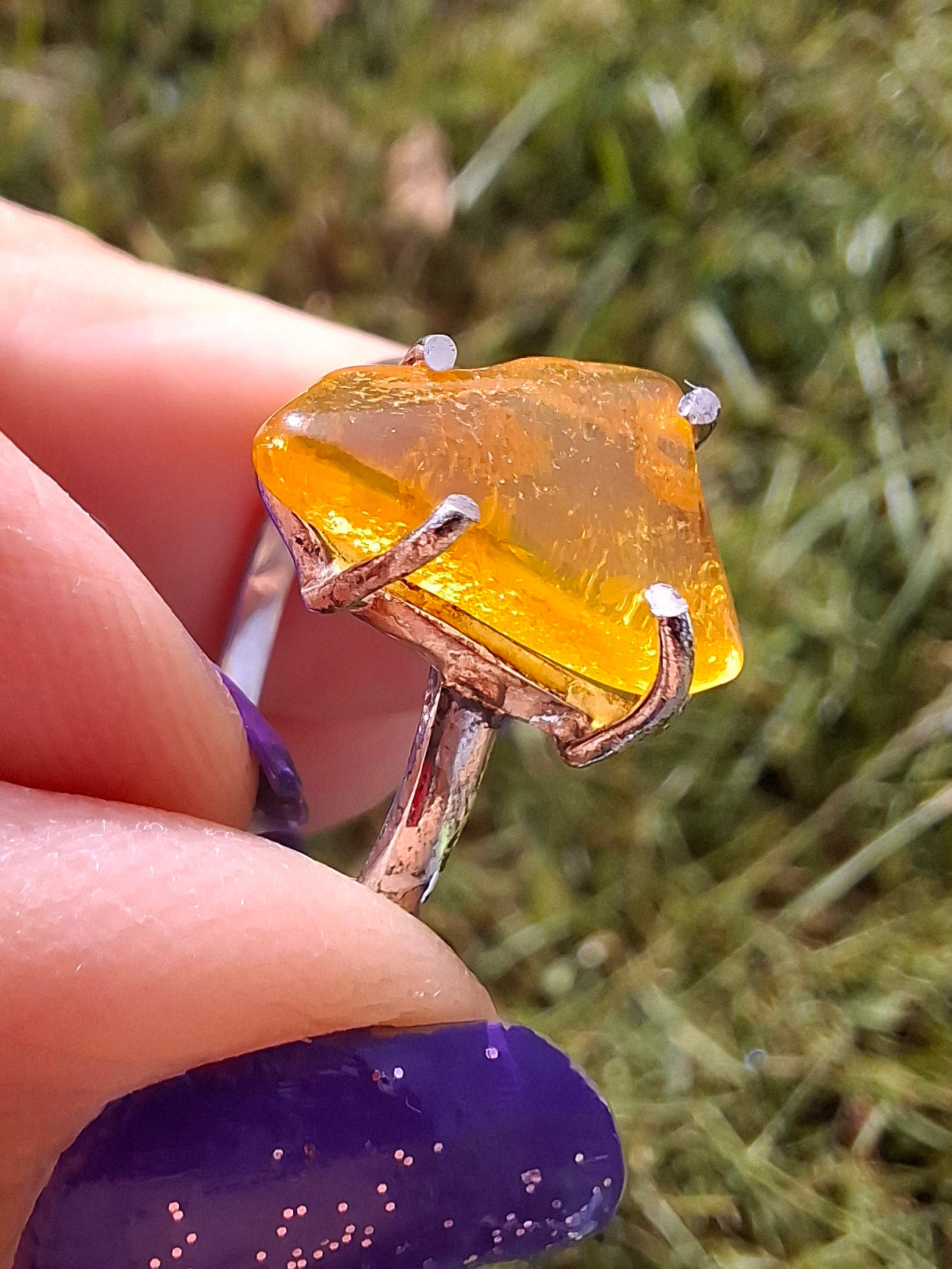 Baltic Amber Ring, size large U, 925 Silver, Fossil (Ref: AR21)