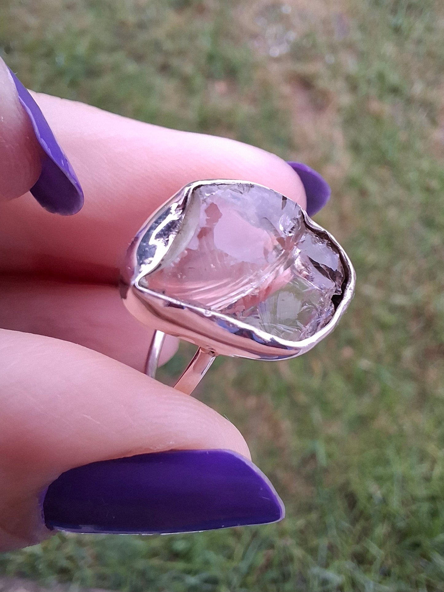 Libyan Desert Glass Ring, size large P, 925 Silver, Tektite (Ref: LR29)