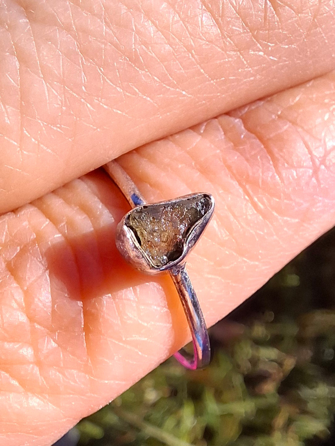 Moldavite Ring, size Q, 925 Silver, Tektite (Ref: R46)