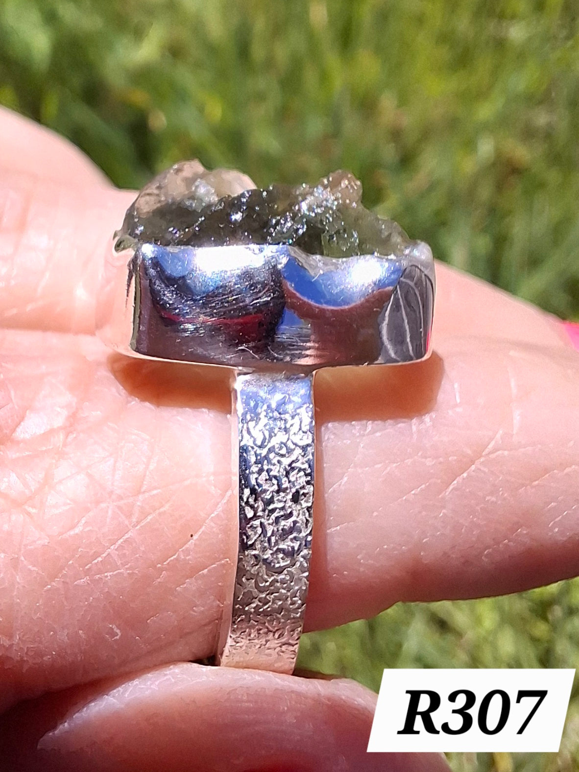 Moldavite Ring, size M, 925 Silver, Tektite (Ref: R307)