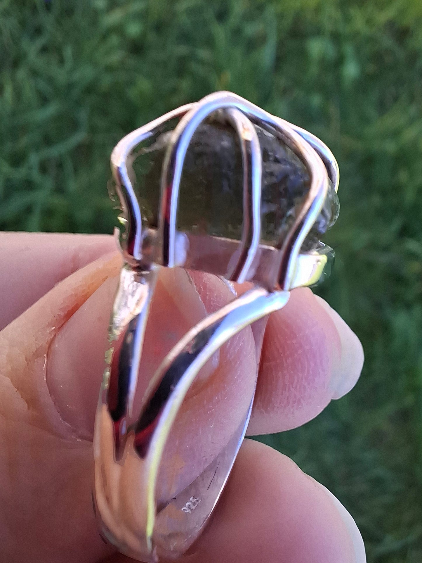 Moldavite Ring, size Q, 925 Silver, Tektite (Ref: R11)